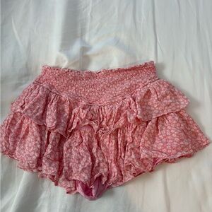 Pink Floral Ruffle Mini Skirt